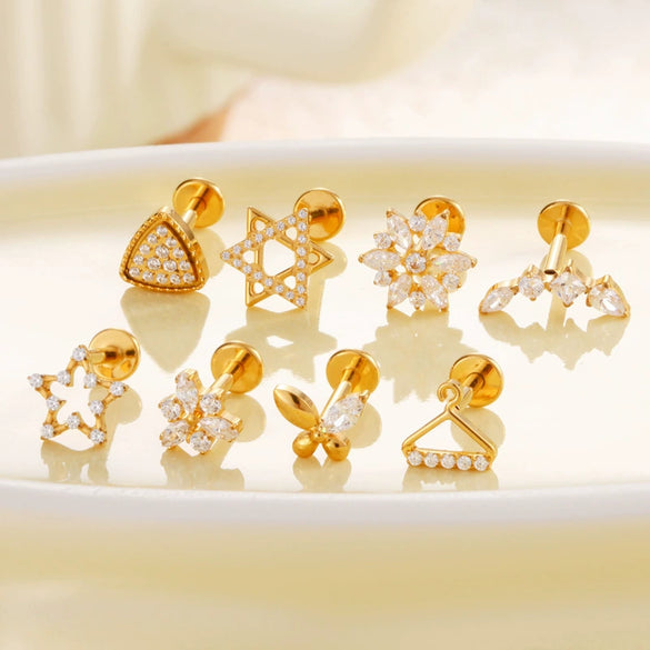 Women's Titanium Alloy Flower Pattern Electroplated Cartilage Puncture Earrings