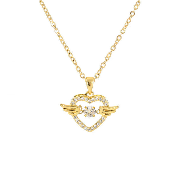 Women's Titanium Steel And Copper Fashionable Simple Smart Love Wings Geometric Pattern Cross Chain Necklace With Diamond Design