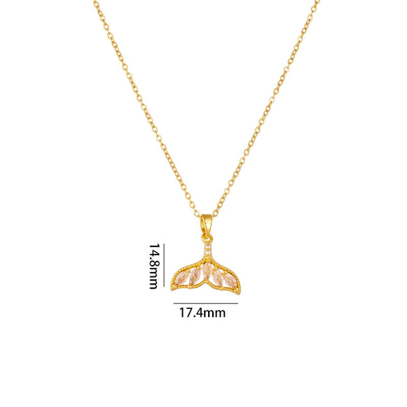 Women's Titanium Steel And Copper Fishtail Zircon Pendant Necklace With Mixed Gem Inlay And Electroplating Ochain Style Simple Design