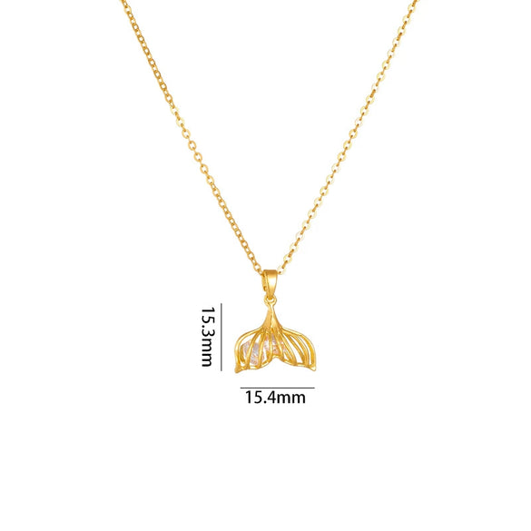 Women's Titanium Steel And Copper Fishtail Zircon Pendant Necklace With Mixed Gem Inlay And Electroplating Ochain Style Simple Design
