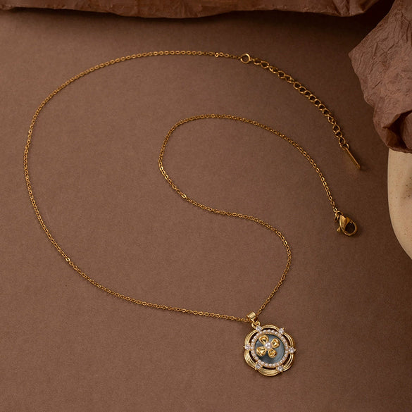Women's Titanium Steel And Copper Flower Pendant Necklace With Electroplating And Cross Chain Style