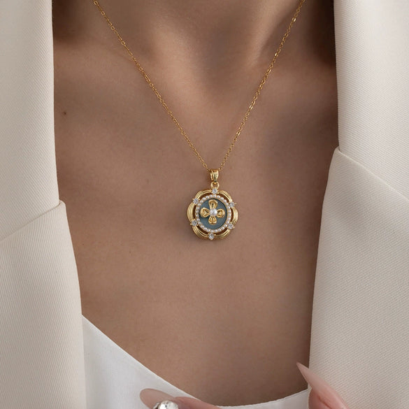 Women's Titanium Steel And Copper Flower Pendant Necklace With Electroplating And Cross Chain Style