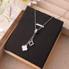 Women's Titanium Steel And Copper Geometric Double Pendant Tassel Four Leaf Flower Necklace With Diamond Treatment