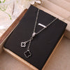 Women's Titanium Steel And Copper Geometric Double Pendant Tassel Four Leaf Flower Necklace With Diamond Treatment
