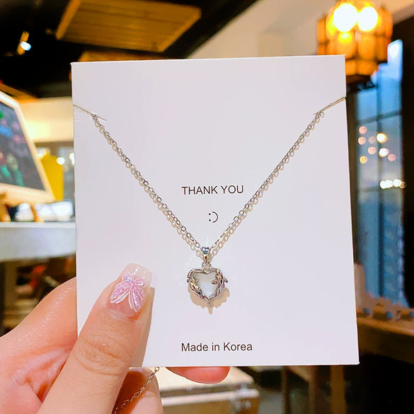 Women's Titanium Steel And Copper Geometric Pattern Threedimensional Love Pendant Necklace Set With Diamonds