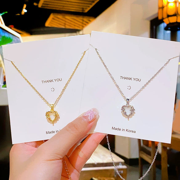 Women's Titanium Steel And Copper Geometric Pattern Threedimensional Love Pendant Necklace Set With Diamonds