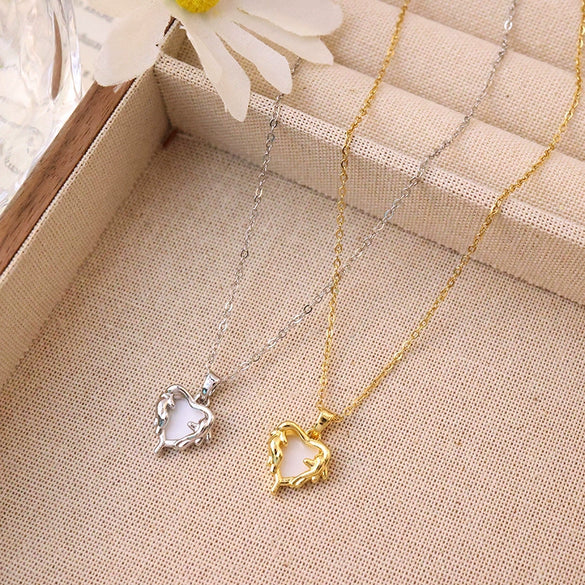 Women's Titanium Steel And Copper Geometric Pattern Threedimensional Love Pendant Necklace Set With Diamonds