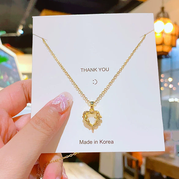 Women's Titanium Steel And Copper Geometric Pattern Threedimensional Love Pendant Necklace Set With Diamonds