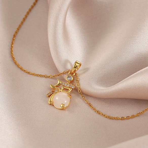 Women's Titanium Steel And Copper Geometric Pendant Necklace Set With Diamonds