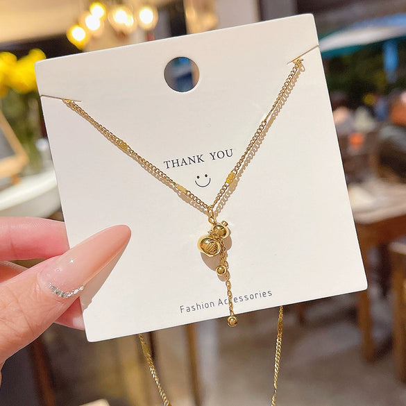 Women's Titanium Steel And Copper Gourd Geometric Pendant Necklace With Cross Chain Electroplating Simple Style