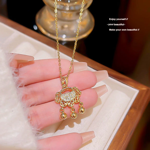 Women's Titanium Steel And Copper Gourd Geometric Pendant Necklace With Cross Chain Electroplating Simple Style