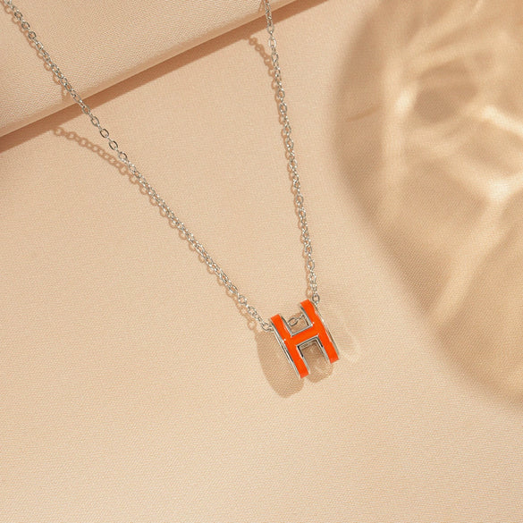 Women's Titanium Steel And Copper H Letter Pendant Necklace With Cross Chain And Electroplating Process