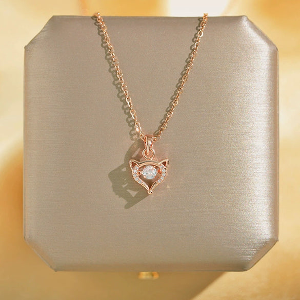 Women's Titanium Steel And Copper Light Luxury Geometric Animals Fox Pendant Cross Chain Necklace