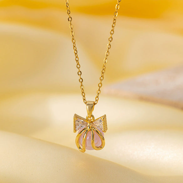 Women's Titanium Steel And Copper Necklace With Geometric And Heart Flower Bow Shapes Electroplated