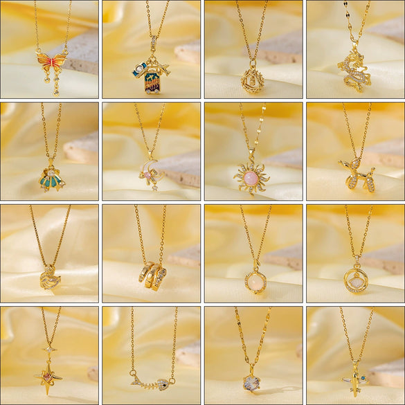 Women's Titanium Steel And Copper Necklace With Geometric And Heart Flower Bow Shapes Electroplated