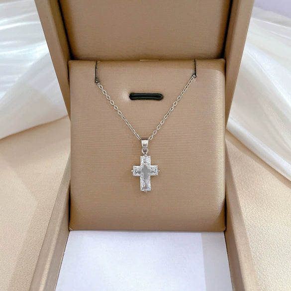 Women's Titanium Steel And Copper Necklace With Geometric Design And Diamond Microinlay