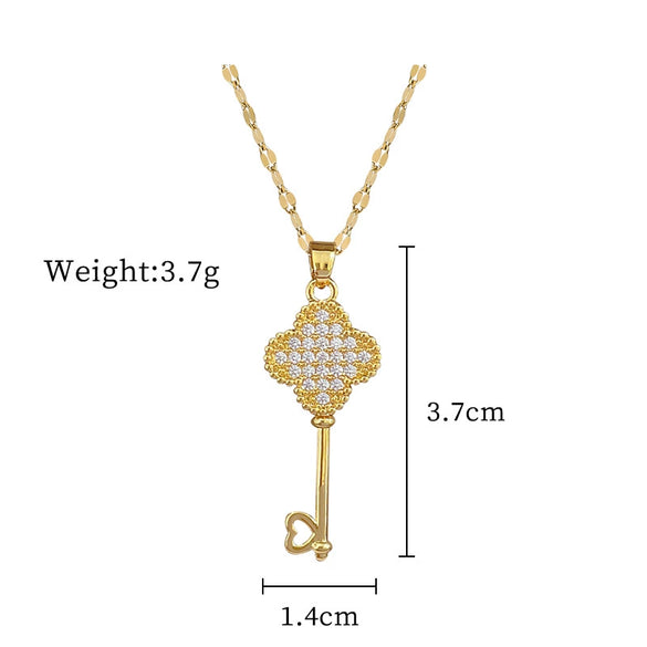 Women's Titanium Steel And Copper Necklace With Geometric Design And Diamond Microinlay