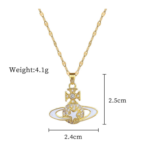 Women's Titanium Steel And Copper Necklace With Geometric Design And Diamond Microinlay