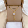 Women's Titanium Steel And Copper Necklace With Geometric Design And Diamond Microinlay
