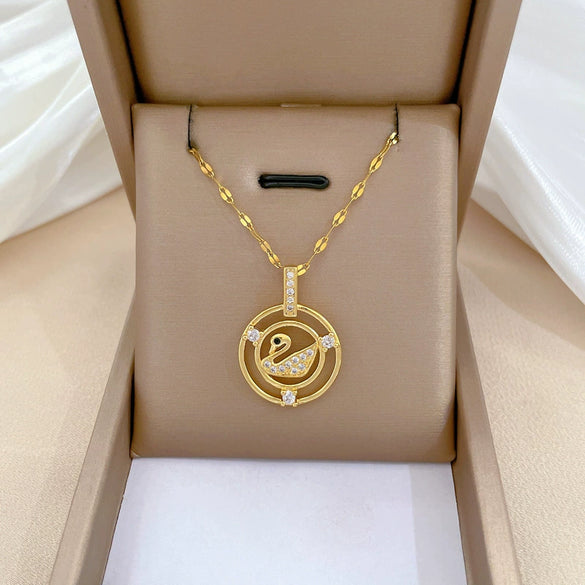 Women's Titanium Steel And Copper Necklace With Geometric Design And Diamond Microinlay