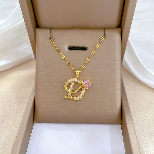 Women's Titanium Steel And Copper Necklace With Geometric Design And Diamond Microinlay
