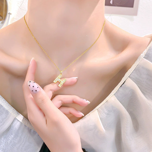 Women's Titanium Steel And Copper Necklace With H Letter Pendant Electroplated Trendy Fine Jewelry
