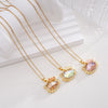 Women's Titanium Steel And Copper Necklace With 18K Gold Plated Ktm Cat Cartoon Pendant And Mixed Gemstone Inlay Electroplated O Chain Style