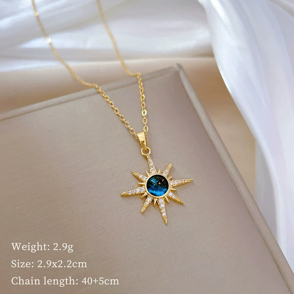 Women's Titanium Steel And Copper Necklace With Planet Starry Sky Geometric Pattern And Diamond Microinlay Design