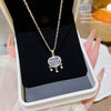 Women's Titanium Steel And Copper Peace Lock Necklace With Geometric Pattern And Zirconia Setting