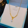 Women's Titanium Steel And Copper Pearl Necklace With Geometric Pattern And Cross Chain Light Luxury Style Electroplated