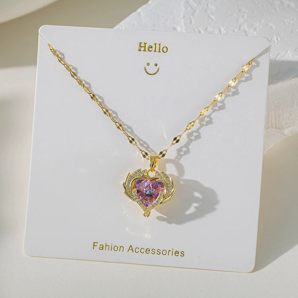 Women's Titanium Steel And Copper Pendant Necklace With Animal Zodiac Heart Shape Geometric Dripping Oil Design O Word Chain