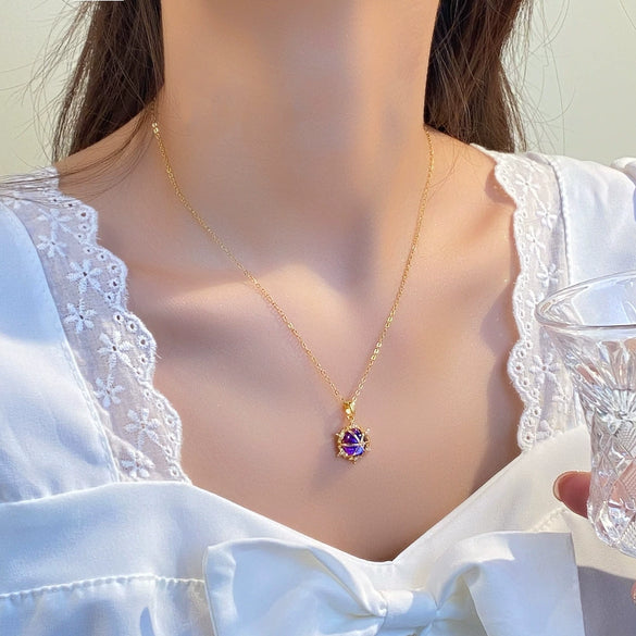 Women's Titanium Steel And Copper Ship Rudder Pendant Necklace With Electroplating Treatment