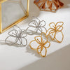 Women's Titanium Steel And 18K Gold And Silver Twocolor Simple Line Flower Hammered Geometric Earrings With Electroplating