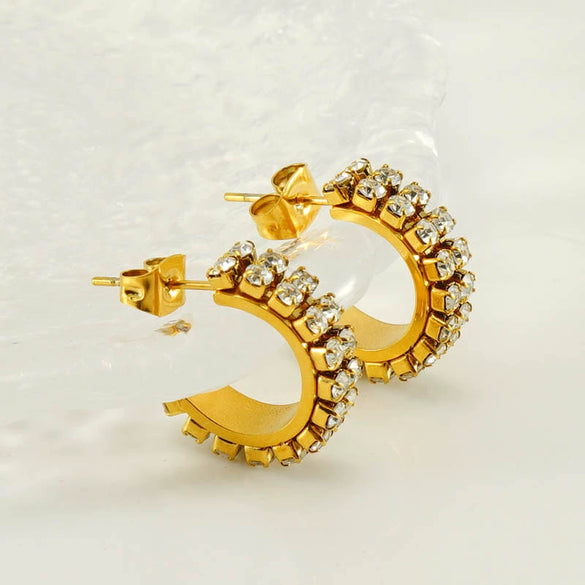 Women's Titanium Steel And 18K Gold Plated Cshaped Geometric Fashion Earrings With Electroplating Treatment