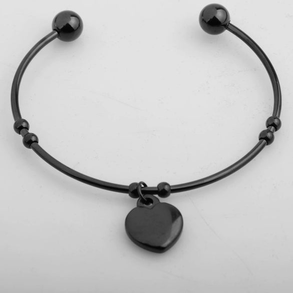 Women's Titanium Steel And Leather Cord Heart Shape Pendant Bracelet With Geometric Pattern And Electroplating