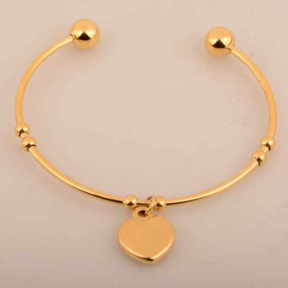 Women's Titanium Steel And Leather Cord Heart Shape Pendant Bracelet With Geometric Pattern And Electroplating
