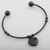 Women's Titanium Steel And Leather Cord Heart Shape Pendant Bracelet With Geometric Pattern And Electroplating