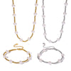 Women's Titanium Steel And Pearl Beaded Collarbone Chain Necklace Set With Geometric Pattern And 18K Vacuum Plating In Furnace