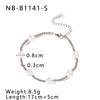 Women's Titanium Steel And Pearl Beaded Collarbone Chain Necklace Set With Geometric Pattern And 18K Vacuum Plating In Furnace