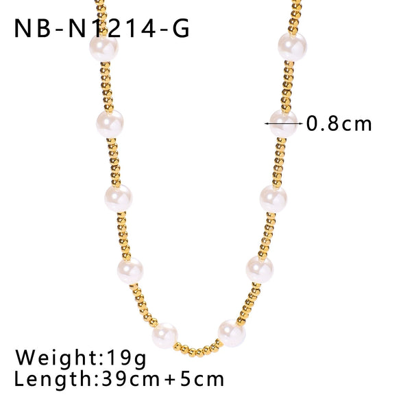 Women's Titanium Steel And Pearl Beaded Collarbone Chain Necklace Set With Geometric Pattern And 18K Vacuum Plating In Furnace