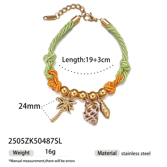 Women's Titanium Steel And Stainless Steel Electroplated Bracelet With Shell Flower Conch Design