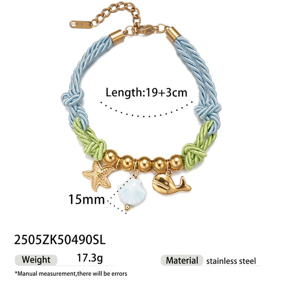 Women's Titanium Steel And Stainless Steel Electroplated Bracelet With Shell Flower Conch Design
