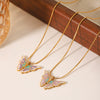 Women's Titanium Steel And Stainless Steel Enamel Butterfly Pendant Necklace With Geometric And Animal Pattern And Dripping Oil Design Snake Bone Chain
