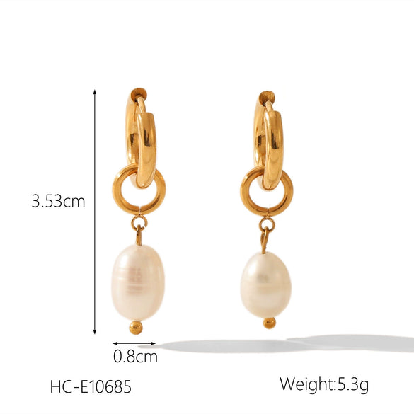 Women's Titanium Steel And Stainless Steel Geometric Electroplated Light Luxury Fresh Water Pearl Earrings