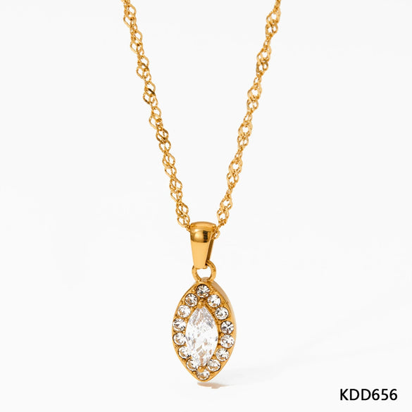 Women's Titanium Steel And Stainless Steel Geometric Rhombus Eye Pendant Necklace With Electroplating O Chain