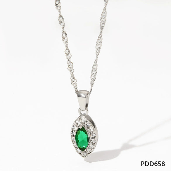 Women's Titanium Steel And Stainless Steel Geometric Rhombus Eye Pendant Necklace With Electroplating O Chain