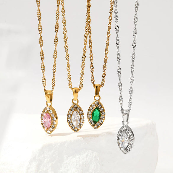 Women's Titanium Steel And Stainless Steel Geometric Rhombus Eye Pendant Necklace With Electroplating O Chain