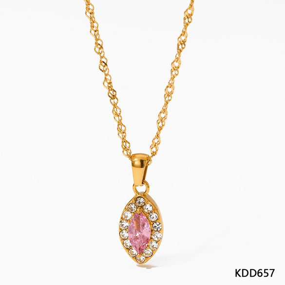 Women's Titanium Steel And Stainless Steel Geometric Rhombus Eye Pendant Necklace With Electroplating O Chain