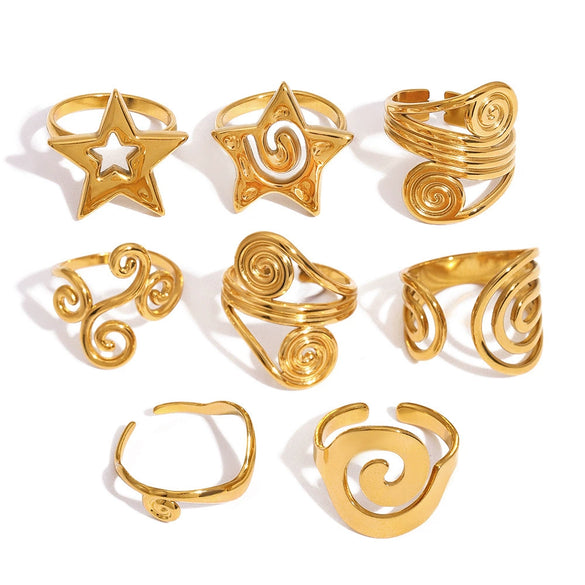 Women's Titanium Steel And Stainless Steel Geometric Spiral Hollow Fivepointed Star Electroplated Ring