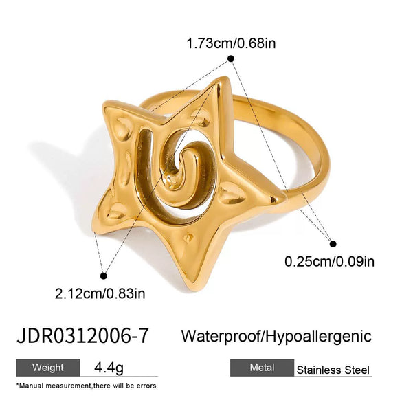 Women's Titanium Steel And Stainless Steel Geometric Spiral Hollow Fivepointed Star Electroplated Ring